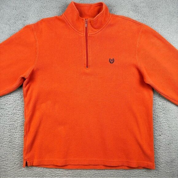 Chaps Sweater Mens Medium Orange‎ 1/4 Zip Cotton Mock Neck Business Casual - Picture 2 of 14